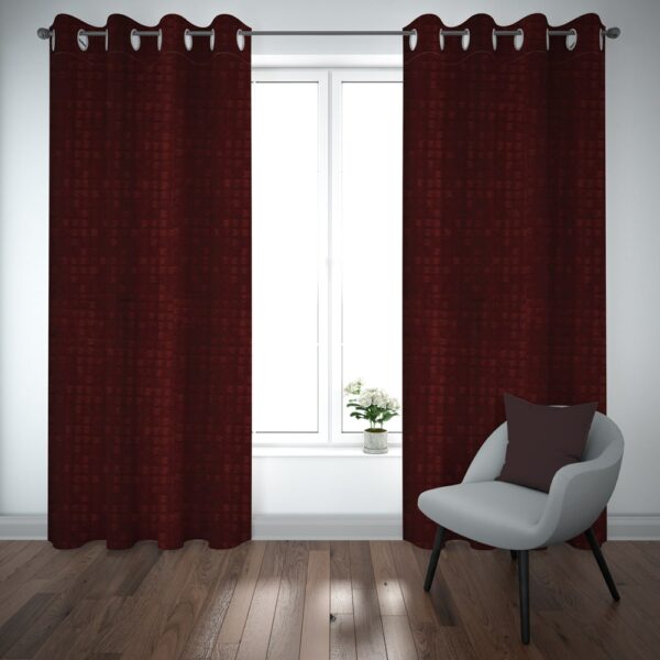 Export self dotted jacquard curtains Grey (pair of two curtains) red